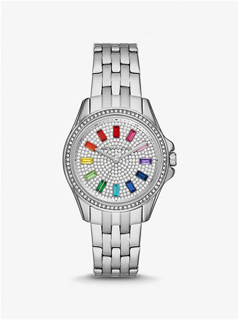 michael kors watch mk-5368|Mini Pilot Baguette Rainbow Pavé Silver.